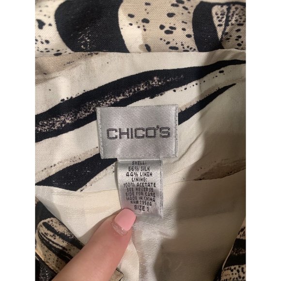 Chico's Brown Beige Silk Linen Blend Jacket Buttons Lined Boho Size 1 Medium M - Picture 5 of 11